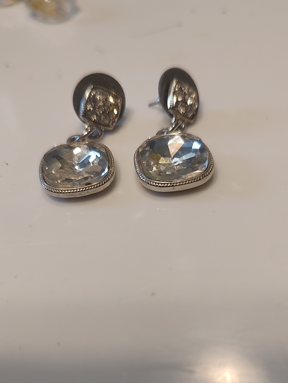 Vintage Monet Silver Tone Crystal Rhinestone Drop Earrings, Pierced